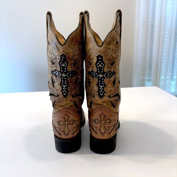 Corral Antique Saddle Metal Cross Square Toe‎ Metal Stud Boots C1167 Size 7 M - Picture 11 of 15